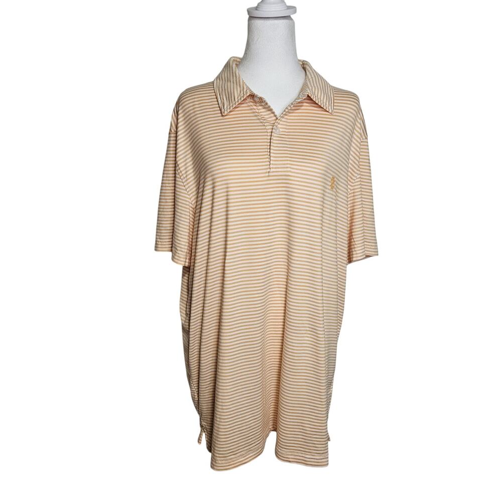 IZOD Gold Collared Shirt With Stretch Orange And White Striped XL Short...